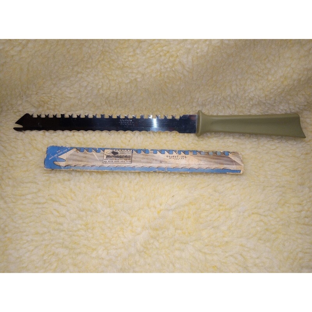 Quikut Quikkle Slicing Knife Stainless 9" Double Edge Forked Green Handle Knife